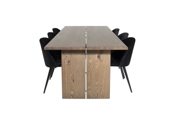 Imagine Tabel de dining Logger - Stejar Fumuriu - 210 cm+Scaun de dining Velvet - Negru / Negru_6