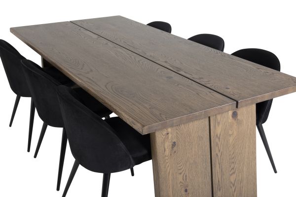 Imagine Tabel de dining Logger - Stejar Fumuriu - 210 cm+Scaun de dining Velvet - Negru / Negru_6