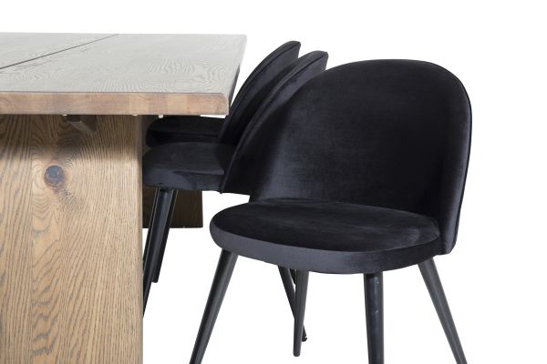 Imagine Tabel de dining Logger - Stejar Fumuriu - 210 cm+Scaun de dining Velvet - Negru / Negru_6