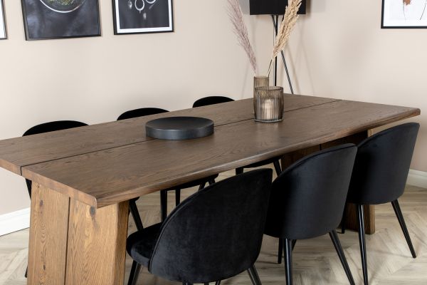 Imagine Tabel de dining Logger - Stejar Fumuriu - 210 cm+Scaun de dining Velvet - Negru / Negru_6