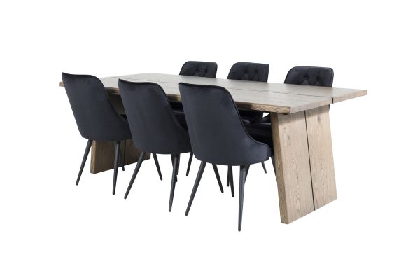 Imagine Masa de dining Logger - Stejar afumat - 210 cm + Scaun de dining Velvet Deluxe - Negru / Negru_6