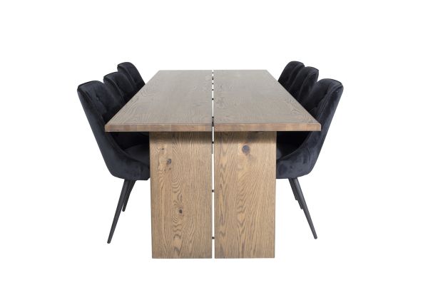 Imagine Masa de dining Logger - Stejar afumat - 210 cm + Scaun de dining Velvet Deluxe - Negru / Negru_6