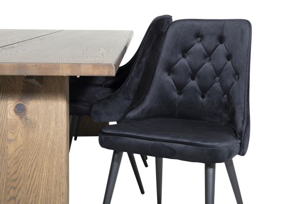 Imagine Masa de dining Logger - Stejar afumat - 210 cm + Scaun de dining Velvet Deluxe - Negru / Negru_6