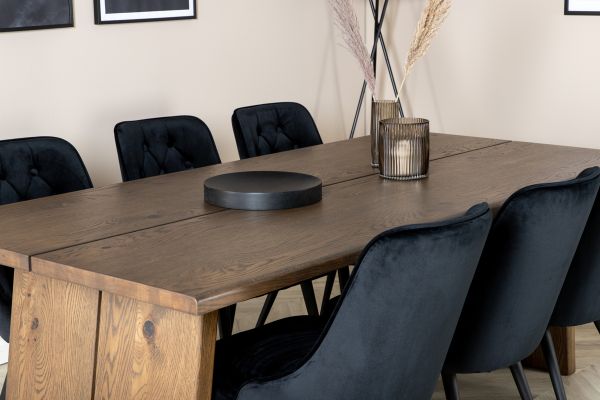 Imagine Masa de dining Logger - Stejar afumat - 210 cm + Scaun de dining Velvet Deluxe - Negru / Negru_6