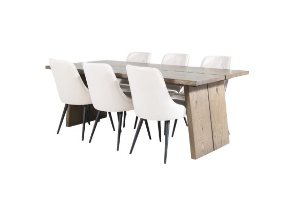 Imagine Tabel de dining Logger - Stejar fumuriu - 210 cm + Scaun de dining Velvet Deluxe - Bej / Negru_6