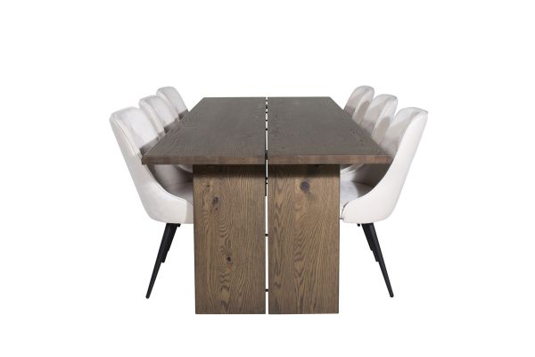 Imagine Tabel de dining Logger - Stejar fumuriu - 210 cm + Scaun de dining Velvet Deluxe - Bej / Negru_6