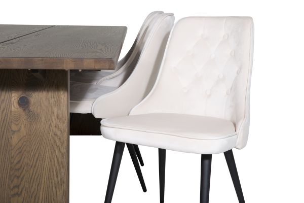 Imagine Tabel de dining Logger - Stejar fumuriu - 210 cm + Scaun de dining Velvet Deluxe - Bej / Negru_6