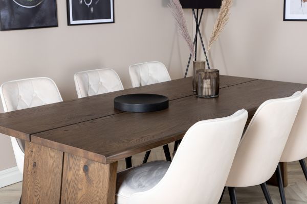 Imagine Tabel de dining Logger - Stejar fumuriu - 210 cm + Scaun de dining Velvet Deluxe - Bej / Negru_6