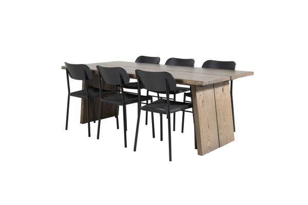 Imagine Masa de dining Logger - stejar fumuriu - 210 cm + Scaun de dining Polly - Negru / Negru _6