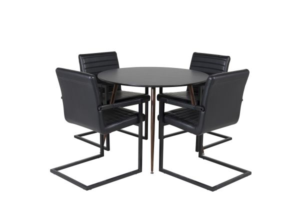 Imagine Masa de dining Logger - stejar fumuriu - 210 cm + Scaun de dining Vault - picioare negre - material negru_6