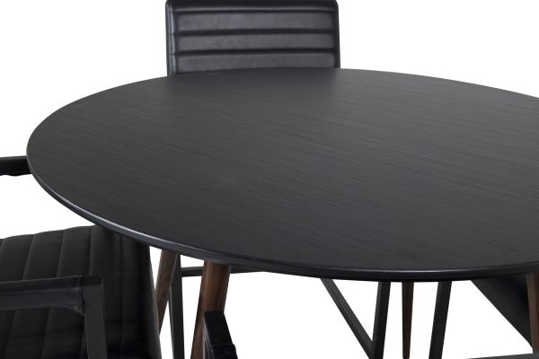 Imagine Masa de dining Logger - stejar fumuriu - 210 cm + Scaun de dining Vault - picioare negre - material negru_6