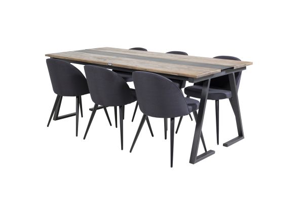 Imagine Masa de dining Jakarta. 200*90*H75 - Teak negru / scaun de dining Velvet - picioare negre - material negru_6