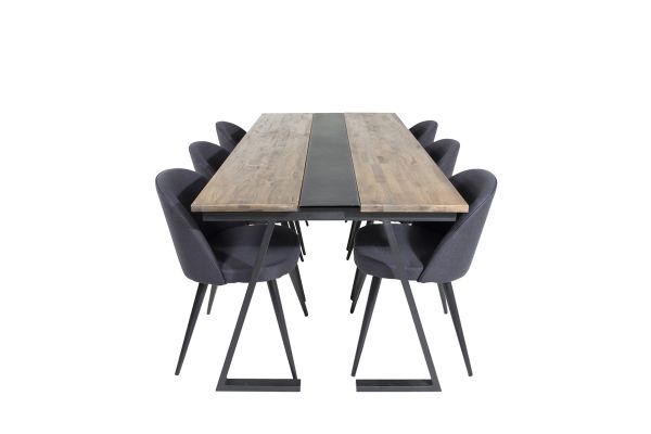 Imagine Masa de dining Jakarta. 200*90*H75 - Teak negru / scaun de dining Velvet - picioare negre - material negru_6