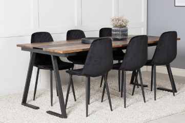 Imagine Masa de dining Jakarta, 200*90*H75 - Teak închis / Negru + Scaun de dining Polar Diamond - Picioare negre - Catifea neagră_6