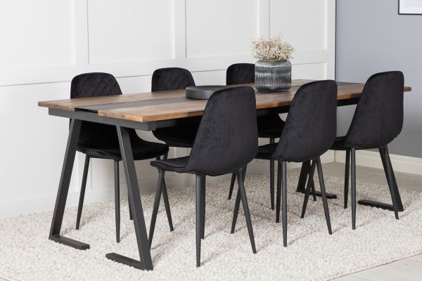 Imagine Masa de dining Jakarta, 200*90*H75 - Teak închis / Negru + Scaun de dining Polar Diamond - Picioare negre - Catifea neagră_6