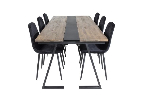 Imagine Masa de dining Jakarta, 200*90*H75 - Teak închis / Negru + Scaun de dining Polar Diamond - Picioare negre - Catifea neagră_6