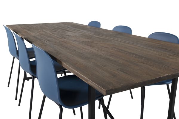 Imagine Masa de dining Padang - 250*100*H76 - Teak Închis / Negru+Scaun de dining Arctic - Picioare Negre - Plastic Albastru_6