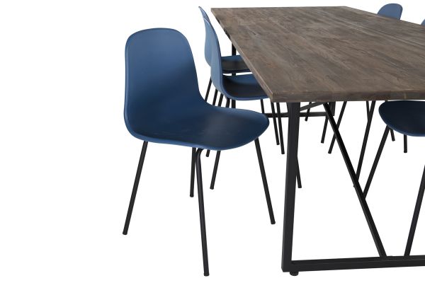 Imagine Masa de dining Padang - 250*100*H76 - Teak Închis / Negru+Scaun de dining Arctic - Picioare Negre - Plastic Albastru_6