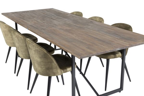 Imagine Masa de Dining Padang - 250*100*H76 - Teak întunecat / Scaun de Dining negru + Catifea - picioare negre - Catifea verde prăfuit_6