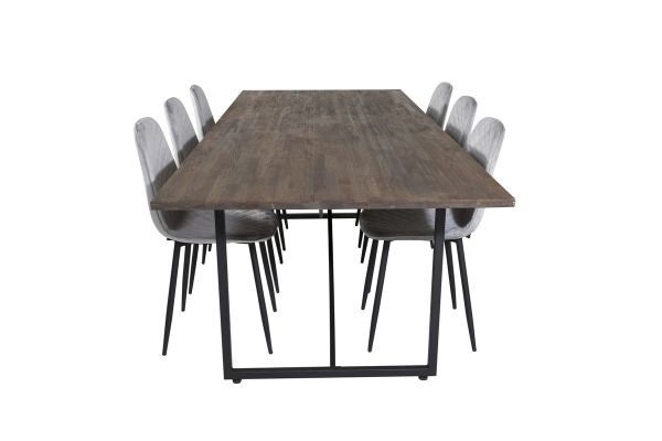 Imagine Masa de dining Padang - 250*100*H76 - Tek întunecat / Negru+Scaun de dining Diamond Polar - Picioare negre - Velvet gri_6