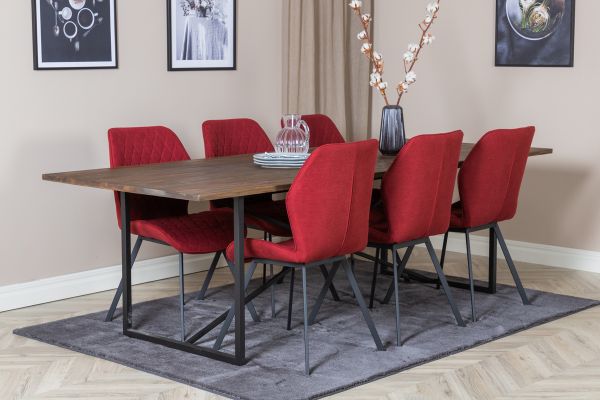 Imagine Masa de dining Padang - 250*100*H76 - Teak întunecat / Negru + Scaun de dining Gemma - Picioare negre - Țesătură roșie_6