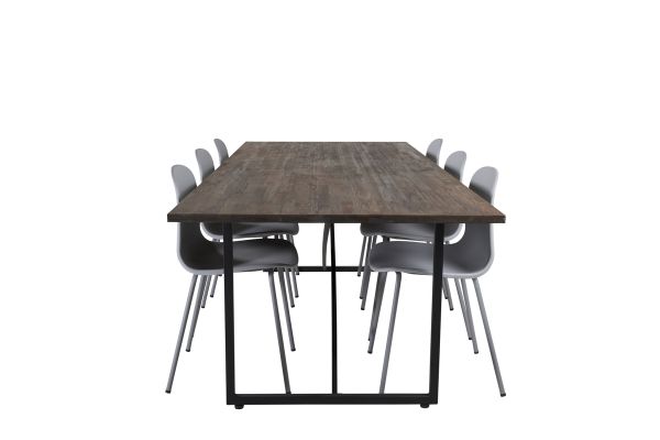 Imagine Masa de dining Padang - 250*100*H76 - Teak Închis / Negru+Scaun de dining Arctic - Picioare Gri - Plastic Gri_6