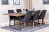 Imagine Masa de dining Padang - 250 * 100 * H76 - Teak întunecat / Negru + Scaun de dining Leone - Picioare din nuc - Material negru_6