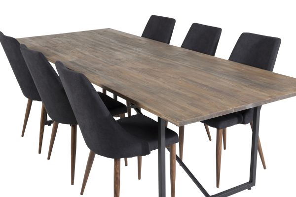 Imagine Masa de dining Padang - 250 * 100 * H76 - Teak întunecat / Negru + Scaun de dining Leone - Picioare din nuc - Material negru_6