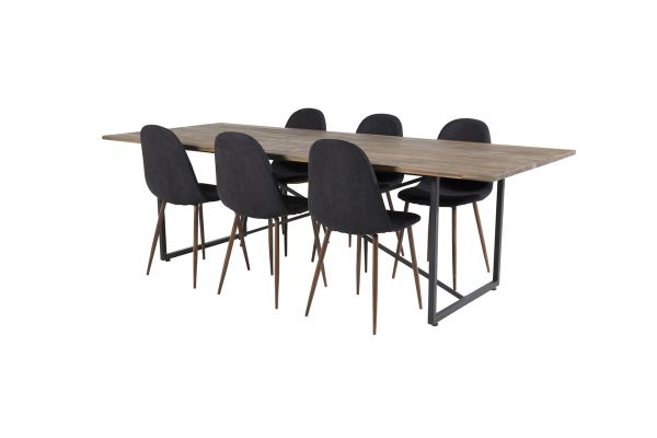 Imagine Vă rugăm să traduceți complet:

Masă de dining Padang - 250*100*H76 - Teak închis / Negru + Scaun de dining Polar - Picioare de nuc - Material negru_6