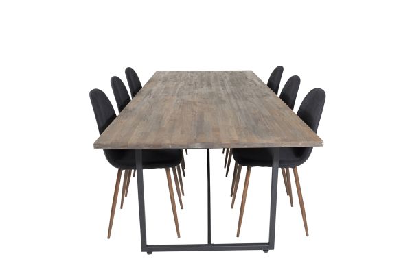 Imagine Vă rugăm să traduceți complet:

Masă de dining Padang - 250*100*H76 - Teak închis / Negru + Scaun de dining Polar - Picioare de nuc - Material negru_6