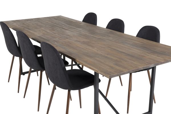 Imagine Vă rugăm să traduceți complet:

Masă de dining Padang - 250*100*H76 - Teak închis / Negru + Scaun de dining Polar - Picioare de nuc - Material negru_6