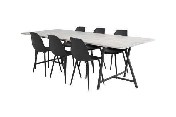 Imagine Masa de dining Jepara - 250*100*H76 - Gri/Negru+Scaun de dining din plastic Polar - Picioare Negre/Plastic Negru_6