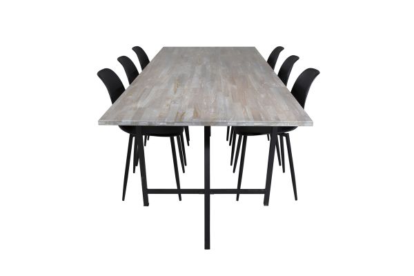 Imagine Masa de dining Jepara - 250*100*H76 - Gri/Negru+Scaun de dining din plastic Polar - Picioare Negre/Plastic Negru_6