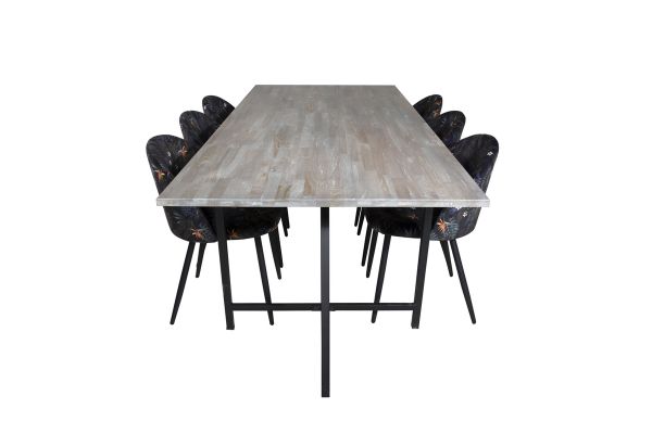 Imagine Masa de dining Jepara - 250*100*H76 - Gri/Negru+Scaun de dining Velvet - Material negru cu flori_6