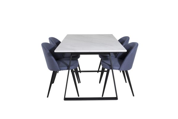 Imagine Vă rog să traduceți complet Tabelul de dining Estelle 140*90 - Alb/Negru+Scaun de dining din catifea - Picioare negre - Material albastru_4