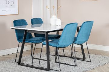 Imagine Vă rugăm să traduceți complet Estelle Dining Table 140 * 90 - Alb / Negru + Scaun de masă Muce - Picioare Negre - Catifea Albastru_4