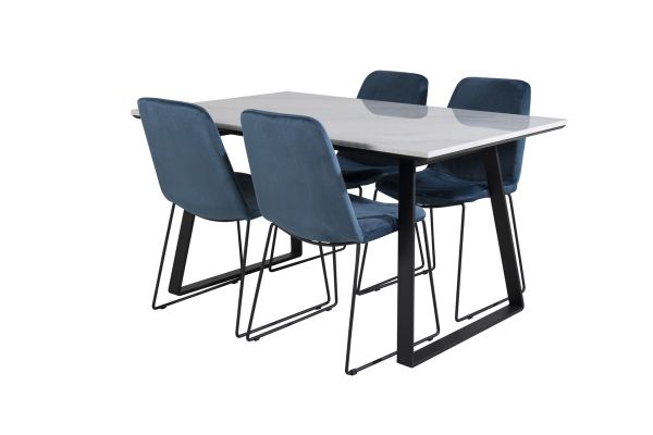 Imagine Vă rugăm să traduceți complet Estelle Dining Table 140 * 90 - Alb / Negru + Scaun de masă Muce - Picioare Negre - Catifea Albastru_4