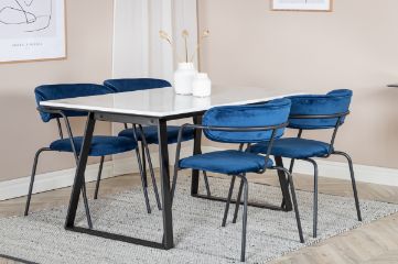 Imagine Estelle Dining Table 140*90 - White / Black+Arrow armchair - Black Legs - Blue Velvet_4