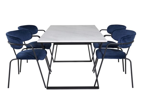 Imagine Estelle Dining Table 140*90 - White / Black+Arrow armchair - Black Legs - Blue Velvet_4