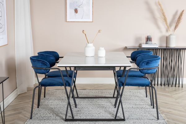 Imagine Estelle Dining Table 140*90 - White / Black+Arrow armchair - Black Legs - Blue Velvet_4