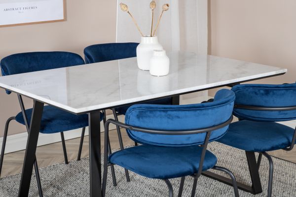 Imagine Estelle Dining Table 140*90 - White / Black+Arrow armchair - Black Legs - Blue Velvet_4