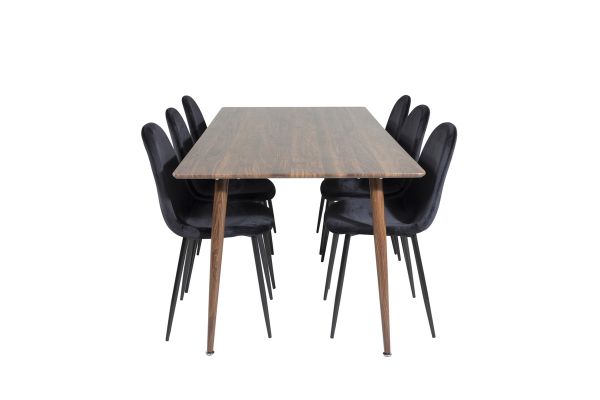 Imagine Masa de Dining Polar 180 cm - blat de nuc - picioare de nuc + scaun de Dining Polar - picioare negre / Catifea neagra (inlocuieste 19902-888)_6