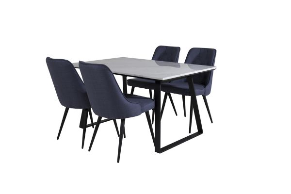 Imagine Vă rugăm să traduceți complet Tabelul de dining Estelle 140*90 - Alb/Negru + Scaun Deluxe de Dining - Picioare Negre - Țesătură Albastră_4