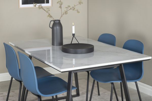 Imagine Masa de dining Estelle 140*90 - alb/negru + scaun de dining Arctic - picioare negre - plastic albastru_4