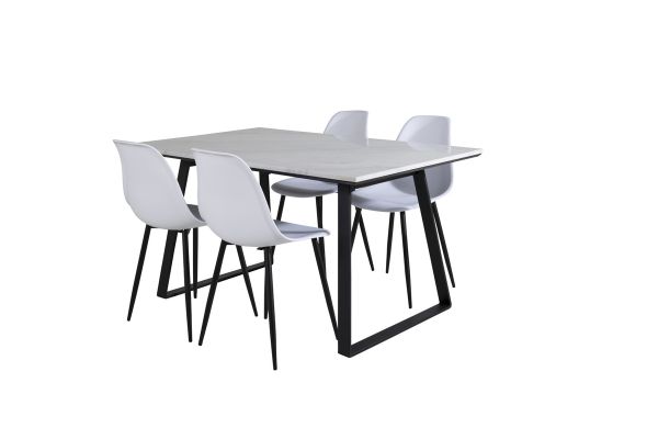 Imagine Masa de dining Estelle 140*90 - Alb / Negru + Scaun de dining din plastic Polar - Picioare negre / Plastic alb_4