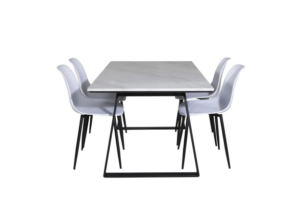 Imagine Masa de dining Estelle 140*90 - Alb / Negru + Scaun de dining din plastic Polar - Picioare negre / Plastic alb_4