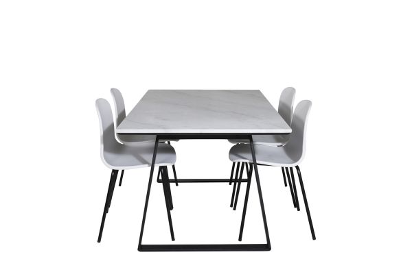 Imagine Masa de dining Estelle 140*90 - Alb / Negru + Scaun de dining Arctic - Picioare Negre - Plastic Alb_4