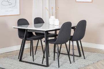 Imagine Masa de dining Estelle 140*90 - Alb / Negru + Scaun de dining Polar - Picioare negre - Material negru_4