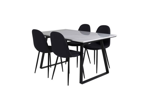 Imagine Masa de dining Estelle 140*90 - Alb / Negru + Scaun de dining Polar - Picioare negre - Material negru_4