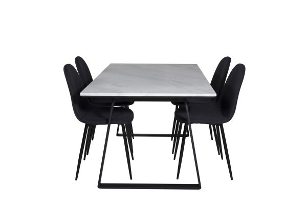 Imagine Masa de dining Estelle 140*90 - Alb / Negru + Scaun de dining Polar - Picioare negre - Material negru_4